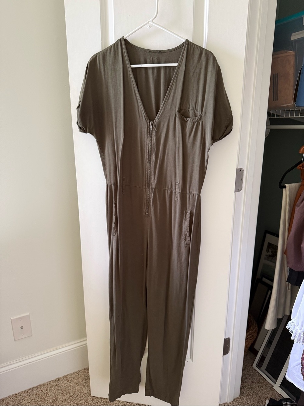 Olive Green Short-Sleeve Utility Jumpsuit